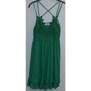 Women’s Listicle Sundress XL Green Strappy Lace Gauze Layered Dress Pre-Owned
